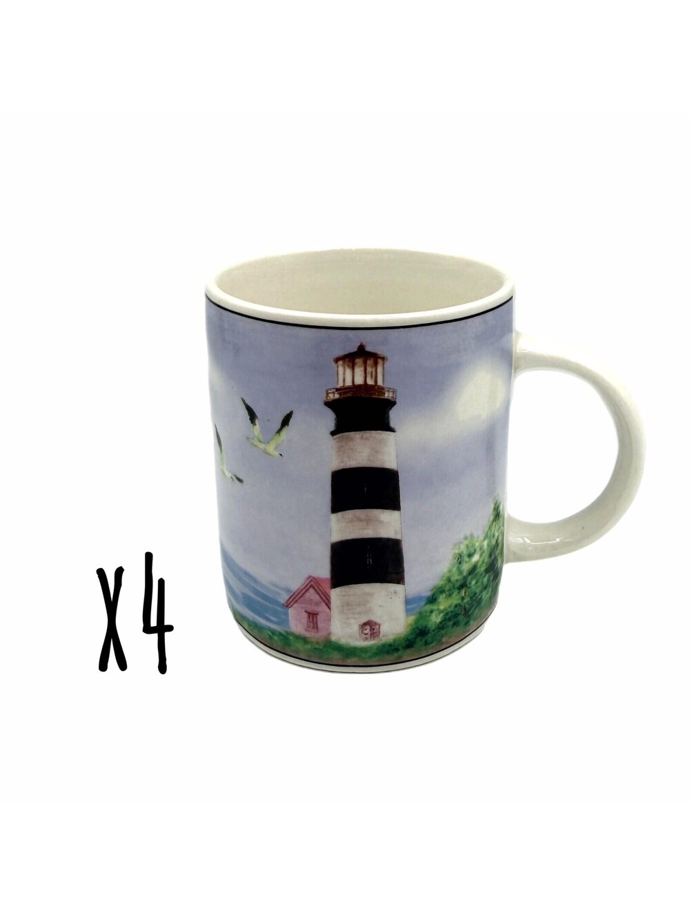 Set of 4 Vintage Thomson Pottery Lighthouse Coffee Mugs